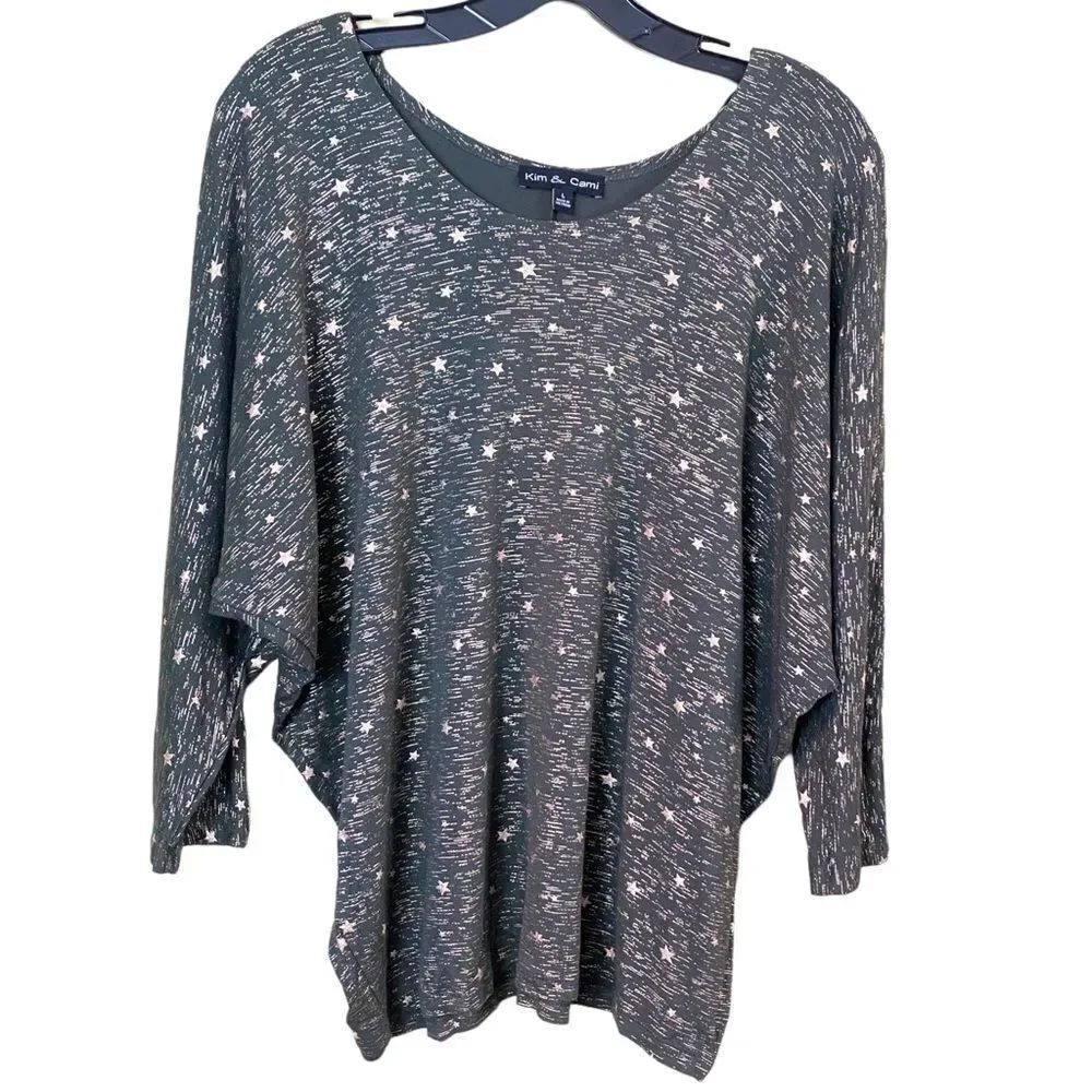 Kim & Cami Gold Star Raglan Sleeve Top Size Large